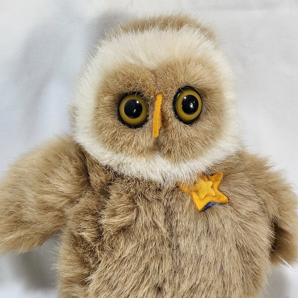 Vintage 1990 Dakin Owl Plush Stuffed Animal Tan White Star 6.5" Toy